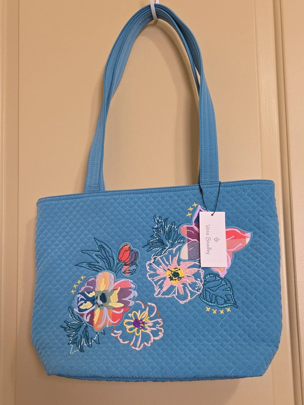 Vera Bradley Tote Bag Turquoise Blue With Flowers
